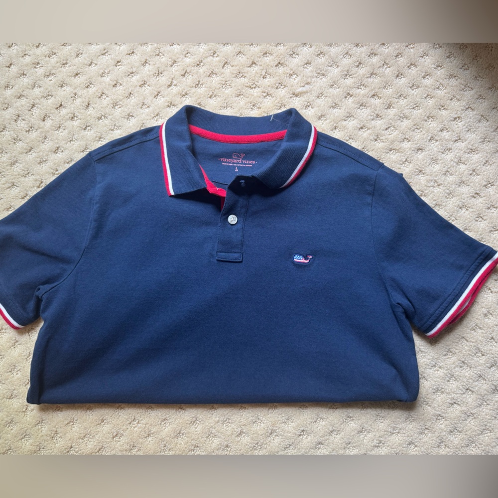 Boys Vineyard Vines Navy Polo with Red Highlights